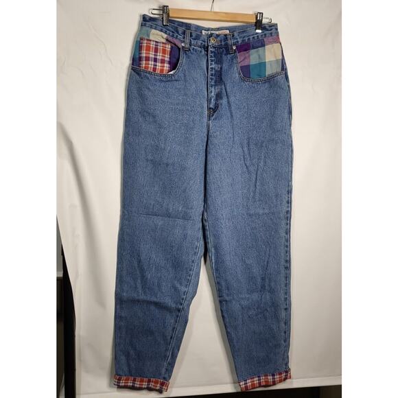Rare Vintage NO! ABSOLUTELY BLUES Jeans Denim Size 13/14 Plaid, Retro, 1980s - Picture 1 of 11